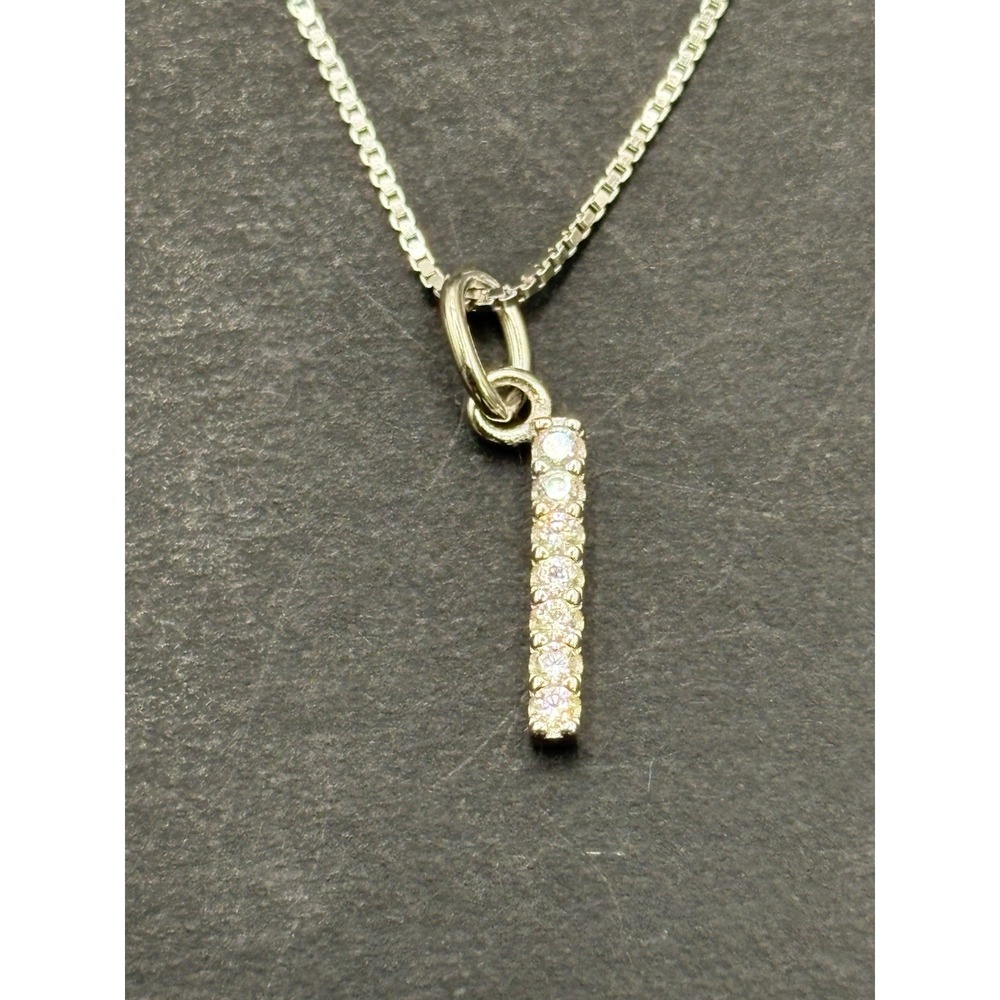 New Condition 18" Sterling Silver Cubic Zirconia Initial "I" Pendant Necklace